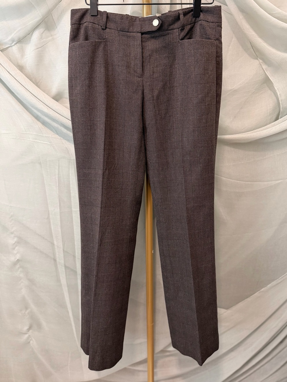 Calvin Klein Modern Fit Brown Plaid Trousers - Picture 2 of 6